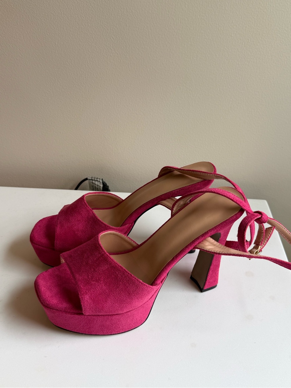Fuchsia Platform Suede Heeled Sandals